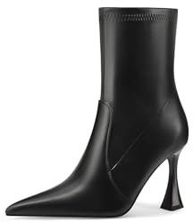 QUEEN HELENA Tronchetti a Punta Stivaletti con Tacco con Zip Laterale Donna K3413 (Nero Pu, Sistema Taglie Calzature EU, Adulto, Donna, Numero, Media, 35)