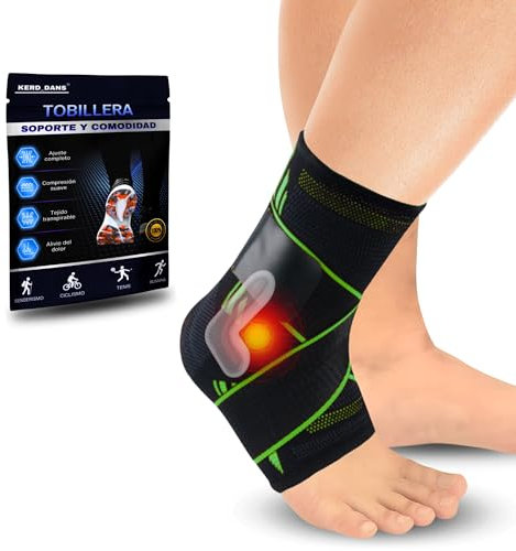 KERD_DANS Tobillera para Esguince, Tobillera Estabilizadora y de Compresión, Tobillera Deportiva con Velcro Ajustable para el Tobillo, Alivio para la Fascitis Plantar. (Verde, Large)