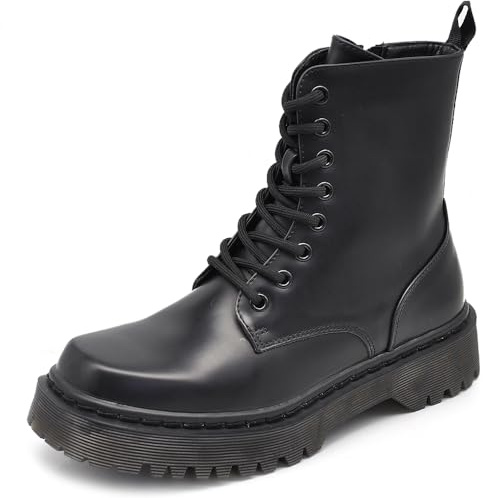 IF FASHION Stivali Stivaletti Anfibi Combat Boots Scarpe Da Donna Con Lacci Punta Quandrata GA018 nero N.36