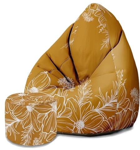DreamRoots Sitzsack Erwachsene mit Füllung 80x80x120cm - Bean Bag Chair - Sitzsäcke mit Lehne und Hocker und Bezug - Sitzsack Sessel - Chill Sessel Velvet Sunset Elegant