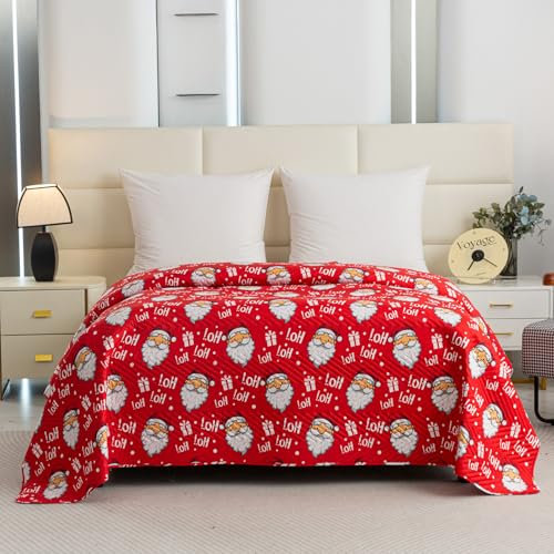 FEBE Tagesdecke Weihnachts Ho Ho Ho Bettüberwurf 170x200 cm Überwurfdecke Sofadecke Sofaüberwurf Flauschig Mikrofaser Zimmer Deko