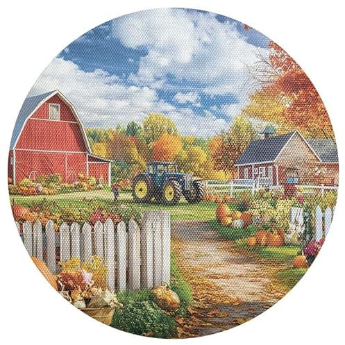 ODAWA Tischsets mit Herbstmotiv, waschbar, rutschfest, 39,1 cm, runde Tischmatten für Zuhause und Restaurant