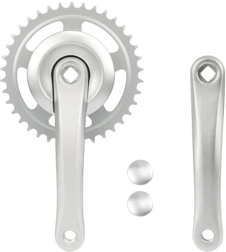 ZUKKA 170mm Fahrrad Kurbelgarnitur 42T for Single/1/6/7/8 Speeds Arm aus Aluminiumlegierung für MTB Mountainbike Getriebe Vierkant Getriebe,Silber