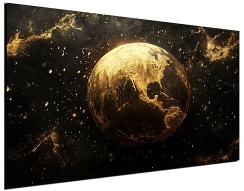 DARO Design® Wandbild Groß 70x50 cm Wohnzimmer Wanddeko Schlafzimmer Zimmerdeko Wandgemälde Zimmer Deko auf Wand Dekoration Wall Art Erde Erdball Globus Weltraum Weltall Sterne