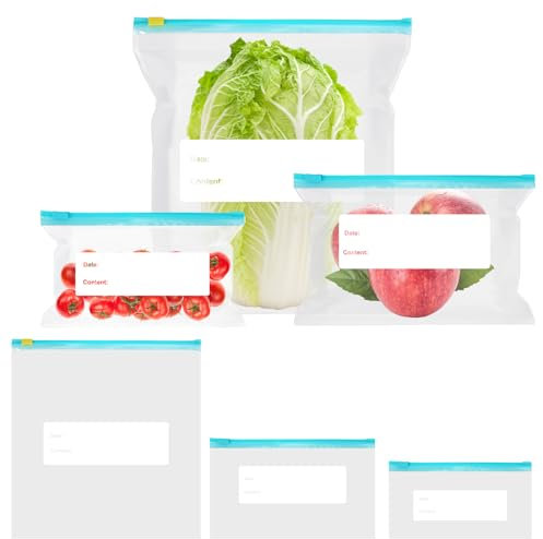 70 Pezzi Sacchetti per Congelatore per Alimenti, Sacchetti Freezer Riutilizzabili, Sacchetti Congelatore Zip Grandi Medi e Ppiccoli, per Conservare Verdure, Frutta, Snack, Carne, Cucina, Pesce e Pane