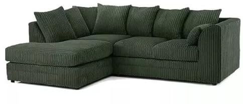 Jumbo Cord Corner Sofa with Chaise, Right/Left Hand, Grey Corduroy 10 colours (GREEN, LEFT HAND)