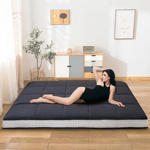 Ytaoeo Futon Matratze 100 x 200 cm klappmatratze 10cm Dicke Japanische Bodenmatratze Faltbare matratze Atmungsaktive Bodenliege Gästebett für Camping Couch (Schwarz, Twin-Matratze)