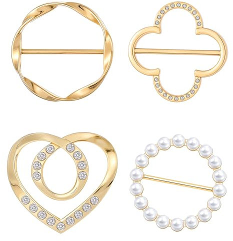 4 Stück Brosche Damen, Broschen für Kleidung, Schalring Tuchring Legierung T-Shirt Brosche Schal Ring Clip Damen, Gold Gürtelschnalle Runder Schnalle Dekor Taillenmieder Clip für Lose Schal Kleid