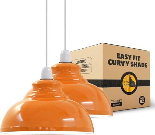 LEDSone Industrielle Decken-Pendelleuchtenschirme, Retro-Vintage-Stil, Pendelleuchtenschirm für hängende Deckenleuchten (Orange, 2er-Pack)