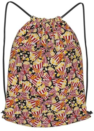 TTIGLHOH Rucksack mit Kordelzug und Popcorn-Druck, Sportaufbewahrung, Polyester, für Fitnessstudio, Reisen, Schwarz , S
