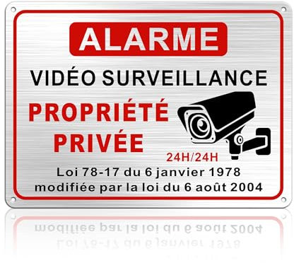 TAKULA Panneau Alarme Vidéo Surveillance, 25 * 18CM Panneau Propriété Privée, Video Surveillance Exterieur, Camera en Métal Brossé