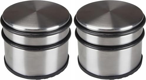 Perel Türstopper Boden ohne Bohren, Tuerstopper Edelstahl, Tür Stop rund, Tür Stopper, Türpuffer, Türhalter, Türfeststeller, rutschfester Boden Gummiring zum Schutz, silbergrau, 9 x 7.5 cm, 1 kg