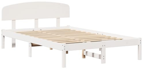 vidaXL Bettgestell mit Kopfteil 120X200 cm Massivholz Kiefer Minimalistisches Plattformbett Kein Boxspring notwendig Langlebig Weiß Viel Stauraum unter dem Bett für Schlafzimmermöbel.