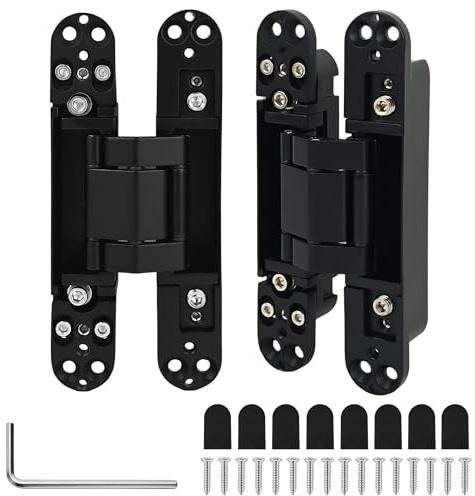 Axincardarm 2 Pack Concealed Hinges Black Hidden Door Hinges, 180 Degrees Adjustable Invisible Concealed Hinge for Cabinet, Wooden and Folding Doors