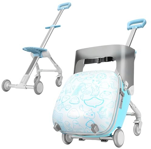 AODI Kids Ride-on Luggage with Seat, 20 inch Carry On Suitcase, 2-in-1 Children's Luggage with Shockproof Silent Wheels and Guardrail for Airplane & Travels