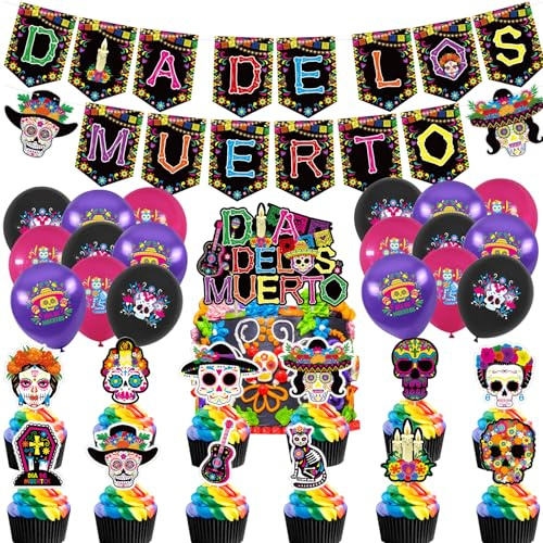 Dia De Muertos Party-Dekorationen Tag des Toten Wimpelkette Totenkopf Banner Halloween，Horror Halloween Dekoration, Tag der Toten