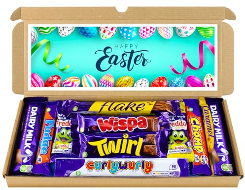 Easter Chocolate Hamper, Letterbox Chocolate Gift Box of 10 Fullsize Dairy Milk Chocolate bars, Ideal Gifts For Women & Gifts For Him (Happy Easter)