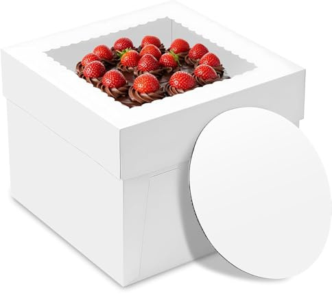 warmhut 5er-Pack Tortenkartons 30x30x20 cm, Kuchenbox,Tortentransportbox, Große weiße Tortenschachtel mit Fenstern, Kuchen, Cupcakes, Gebäck (12x12x8inch - 5Stk)