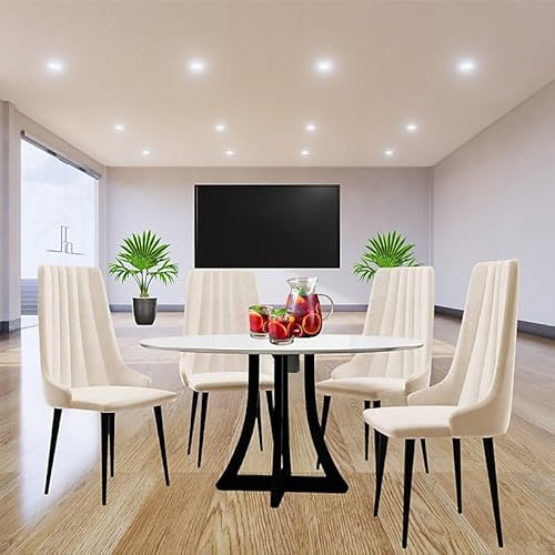 Agritrade AK ORION 03 100 Modern Set Table with Upholstered Chairs Quilted Velvet White Black and Cream