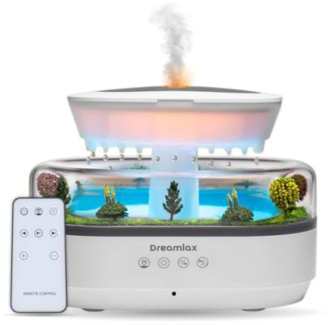Dreamlax Rain Humidifiers for Bedroom – Cool Mist Essential Oil Diffuser, White Noise Machine with 10 Nature Sounds, 7 LED Lights, Remote Control & Decorative Raindrop Lamp