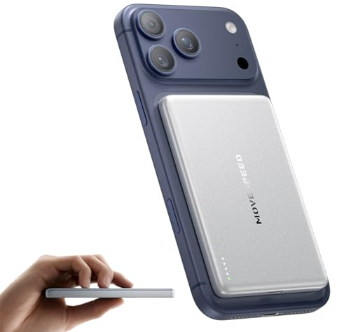 MOVE SPEED Magsafe Power Bank Magsafe Powerbank Slim 5000mAh Magnetische Power Bank USB C 18W Wireless Mini Powerbank Metallgehäuse-Design Kompatibel mit iPhone 17/16/15/14/13/Galaxy (Perl Weiß 2026)