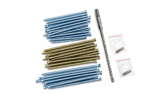 Concrete Screw Frame Fixing Kit – 75pc Masonry Screw Assortment (7.5mm x 100mm / 130mm / 150mm) with SDS Drill Bit – Multi-Fix Anchors for Window & Door Frames, Battens, Timber to Brick & Block