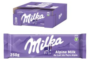 lot de 2 Tablettes Milka Chocolat au Lait Alpin 250g – Lot Économique – Chocolat Fondant au Lait du Pays Alpin – Tablette Grand Format