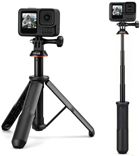 K&F CONCEPT 58.5cm/23inch Portable Adjustable Stand Selfie Stick Tripod | Portable Vlog Handle Grip Action Camera Selfie Stick for GoPro Hero 13/12/11/10/9/8/Max, DJI Osmo Action 6/5/4/3/2/1