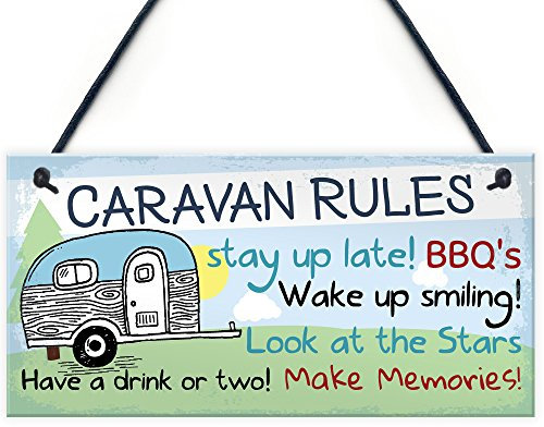 RED OCEAN Placa colgante con texto en inglés «Caravan Rules», ideal como regalo para amigos y jubilaciones