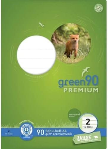 Staufen Green Schreiblernheft - DIN A4, Lineatur 2 (4/4/4mm liniert, farbig hinterlegte Lineatur), 16 Blatt, premiumweißes 90g/m² Recyclingpapier, runde Ecken verhindern „Eselsohren“, 1 Stück