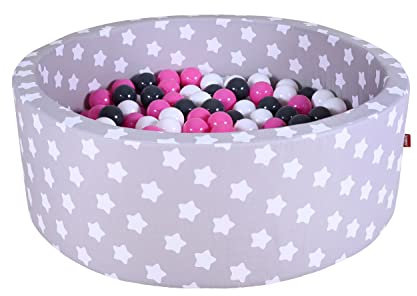 Knorrtoys 68160 - Bällebad Soft - Grey White Stars - 300 Bälle Creme/Grey/Rose, Grey White Stars, Creme, Grey, Rose