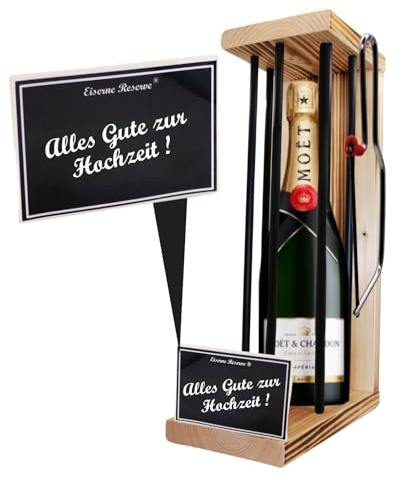 Moet Hochzeitsgeschenk für Brautpaar - Hochzeit Geschenk Eiserne Reserve Black Edition incl. Notsäge Text s/w Alles Gute zur Hochzeit Champagner (1 x 0.75 l)