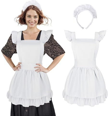 Aspire 1 Delantal de cocina para mujer, delantal de sirvienta de algodón retro con volantes, disfraz vintage, regalo de fiesta de Halloween