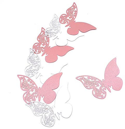 HaimoBurg 100 PCS Bianco/Rosa Segnaposti Segnabicchiere Segnatavolo Perlato Forma di Farfalle Decorazioni per Feste Matrimonio