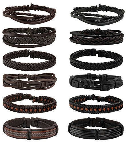 MILAKOO 12 Stück braun & schwarz Kunstleder Armbänder für Männer Frauen Manschette Wrap Armbänder
