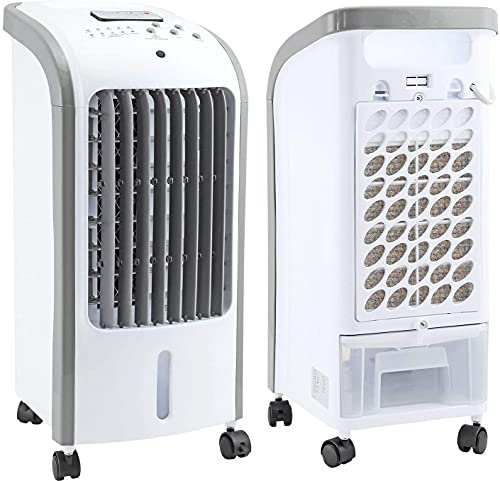 Taylor & Brown 80W Portable Evaporative Air Cooler with Remote Control 4L, Humidifier Cooling Fan with 3 Speed Settings and 2 Ice Boxes, 7.5 Hour Timer, 360 ° Wheels for Home, Office
