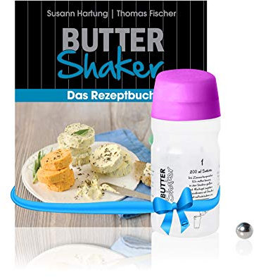 Kit de démarrage pour la fabrication du beurre (325 ml) avec le shaker à beurre innovant (violet) + livre de recettes créatif