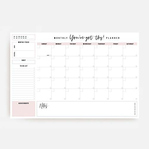 Bliss Collections Monatsplaner Abreißblock, 18 Undatierte Blätter, Schreibtisch-Notizblock, Motivations-Wochenkalender, Aufgabenplaner, Ziel-Tracker, To-Do-Liste, Produktivität Terminplaner