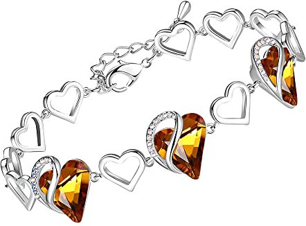 Leafael Infinity Love Heart Bracelet, Birthstone Bracelets for Women with Healing Stones, Allergy-Free Jewellery for Women with Gift Box, Silver-Tone Link Charm, 18 cm Chain with 5 cm Extender