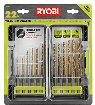 Ryobi AR2042 22 Piece Titanium Coated Drill Bit Set with 135 Degree Split Point Ends