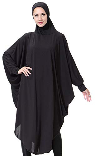Lazzboy Muslim Daily Feste Langarm Lange Vintage Kleider Khimar Mit Niqab Option - Langer Hijab Integriertem Haarband Hält Praktisches Kopftuch Für Muslimische Frauen(Schwarz,L)