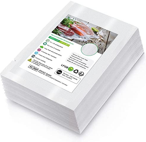 Sacchetti per Sottovuoto,100 sacchetti15x25cm Sottovuoto Sacchetti Alimenti, 210 micron Sottovuoto Sacchetti Rotoli, senza BPA, Sacchi commerciali per conservazione alimenti e cottura Sous Vide