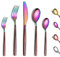 Berglander Besteck Set 30 Stück mit Mondoberfläche Griff und glänzendem Regenbogenmund Titanbeschichtung, Edelstahl bunt Modern Besteck Set Utensilien Set Service für 6