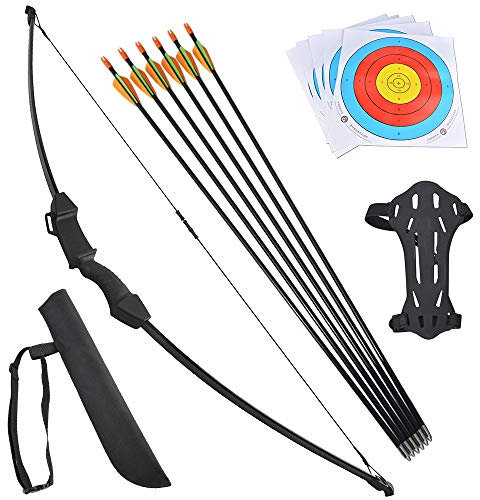 AMEYXGS Youth Recurve Bogen und Pfeil Set 18-22lb Junior Langbogen für Anfänger Bogenschießen Training Teams Spiel rechte und Linke Hand (Schwarz)