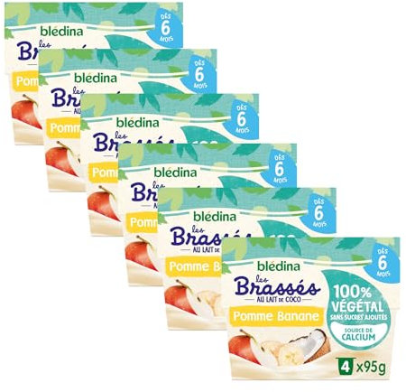 Blédina - Brassés 100% Végétal - Lait de Coco Pomme Banane - Dès 6 mois - 24x95g ( l'emballage peut varier)