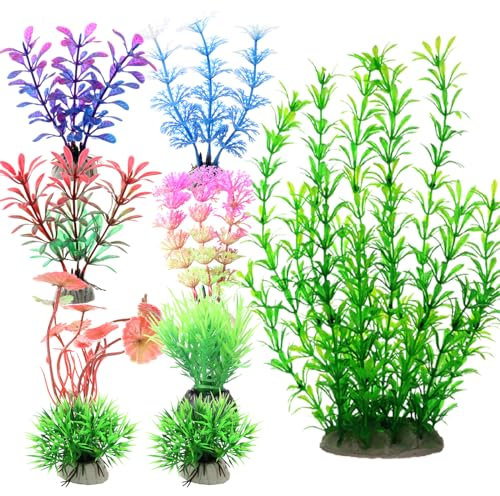 RJMBMUP Fish Tank Decorations，Artificial Plastic Plants Aquarium Ornaments Multicolor Accessories Set for Tropical Goldfish