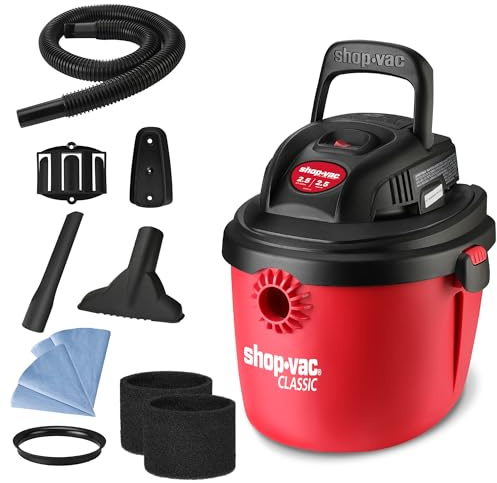 Shop-Vac Aspiradora húmeda y seca de 2.5 galones de 2.5 galones, aspiradora compacta portátil con soporte de pared de mango plegable y accesorios multifuncionales para el hogar, lugar de trabajo.
