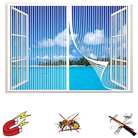 Magnetic Screen Window, Magnetic Fly Screen Windowmesh Window Curtains net Fly Mosquito Insects Screen Window Fly Screen net with self-Adhesive Tape,Ultra Seal,Shuts Automatically,Easy to Install