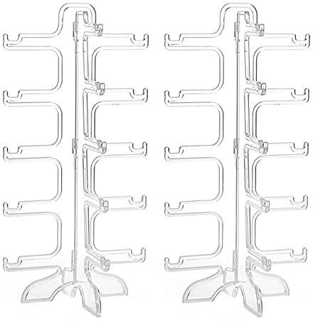 Sonnenbrille Display, 2 Stück Brillenständer 5 Brillen, Brillenhalter für Mehrere Brillen, Sonnenbrillen Ständer Transparent, Brillenhalter Kunststoff für Aufbewahrung und Präsentation, 16*16*31,5 cm