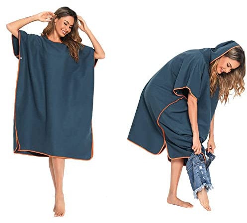 SINJYUN Handtuch Poncho Erwachsene Microfaser,Badeponcho Damen mit Kapuze,Surf Poncho Damen Mikrofaser für Surfen Schwimmen